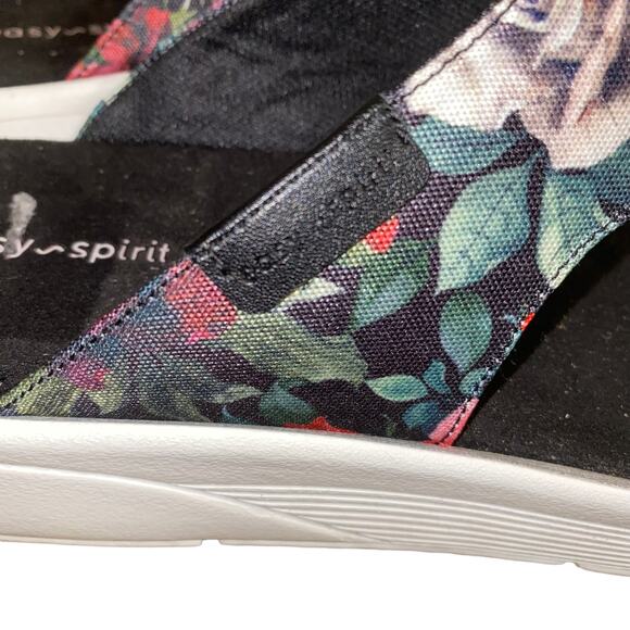 Easy Spirit Rift Black Floral Thong Slip on Platform sandal comfort 11W wide - Picture 8 of 13